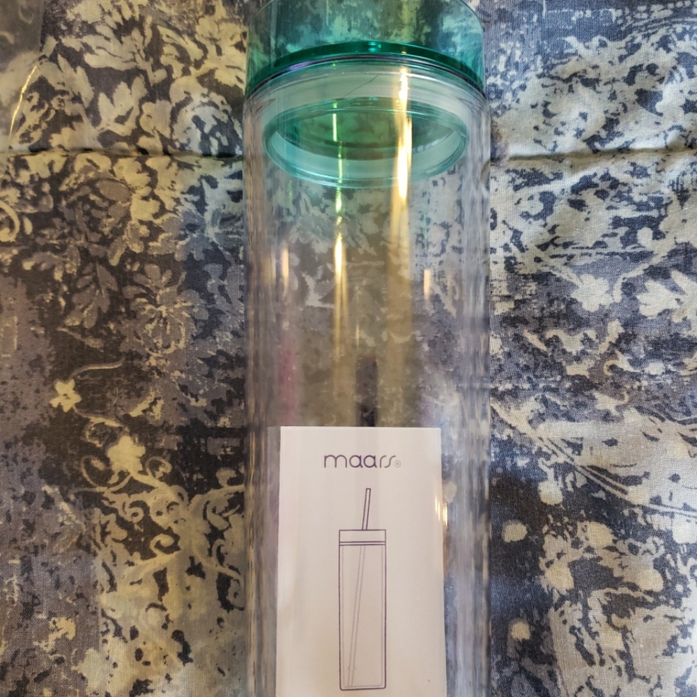 Maars Clear & Green Tumbler with Green Straw NIP